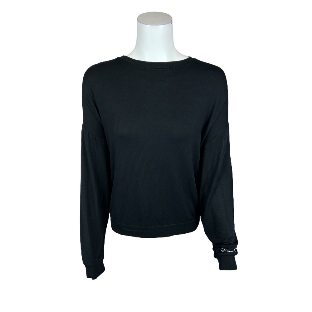Peace Love World Women's Brushed French Terry Pullover Top Black Small Size